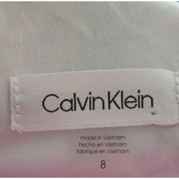 Calvin Klein Blue White Paisley Print Tiered Tie Mock Neck Shift Dress Size 8 - Picture 5 of 6